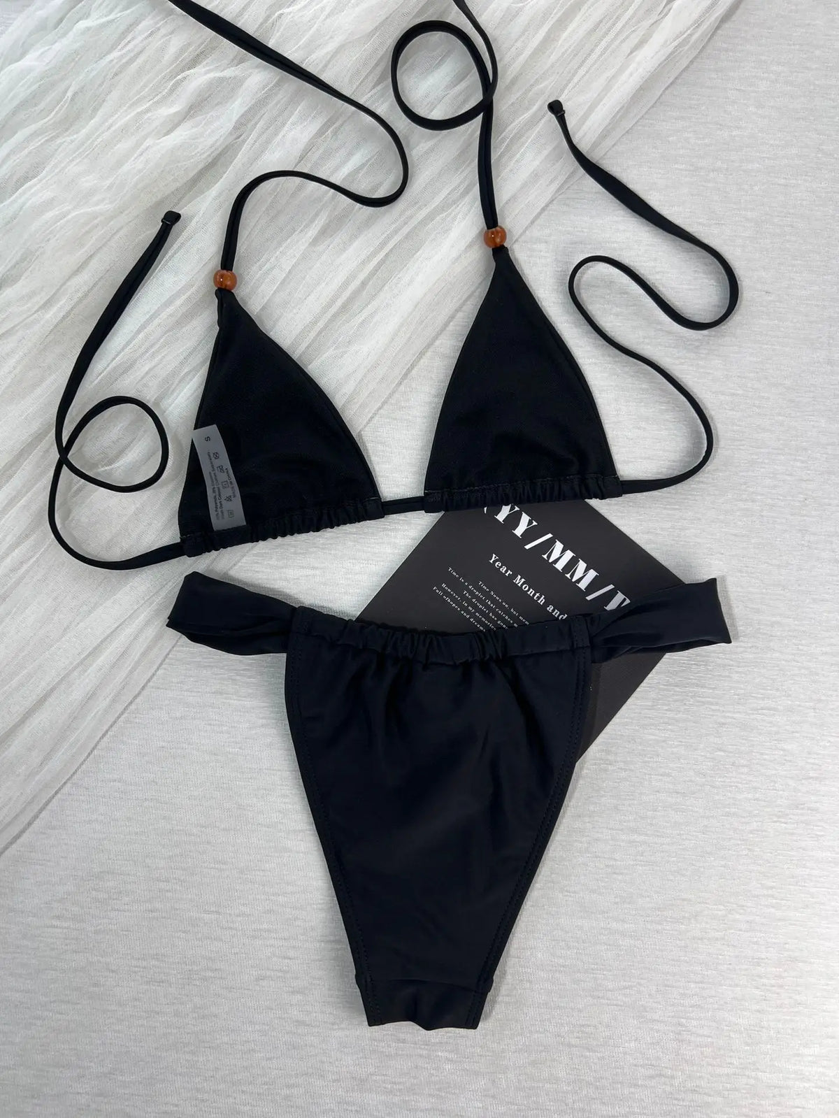Sexy Pearls Thong Bikini Set 2026 Women Black Halter Push Up Bra Micro Swimsuit Beach Bathing Suit Vacation Swimwear Biquini