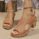 Hollow Out Women's High Heels Sandals Summer Hook Loop Thick Heeled Platform Sandles Casual Anti-Slip Beach Sandals Plus Size