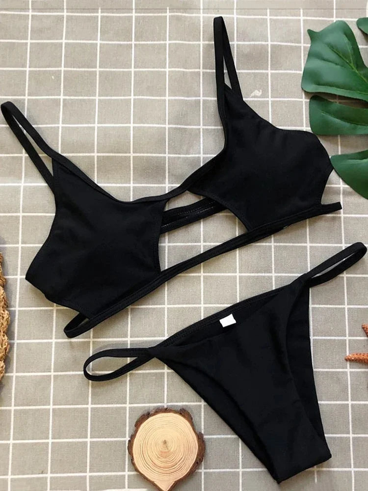Sexy Hollow Out Micro Thong Bikini Women Swimwear Female Swimsuit Two-pieces Bikini Set Brazilian Bather Bathing Suit Swim Lady
