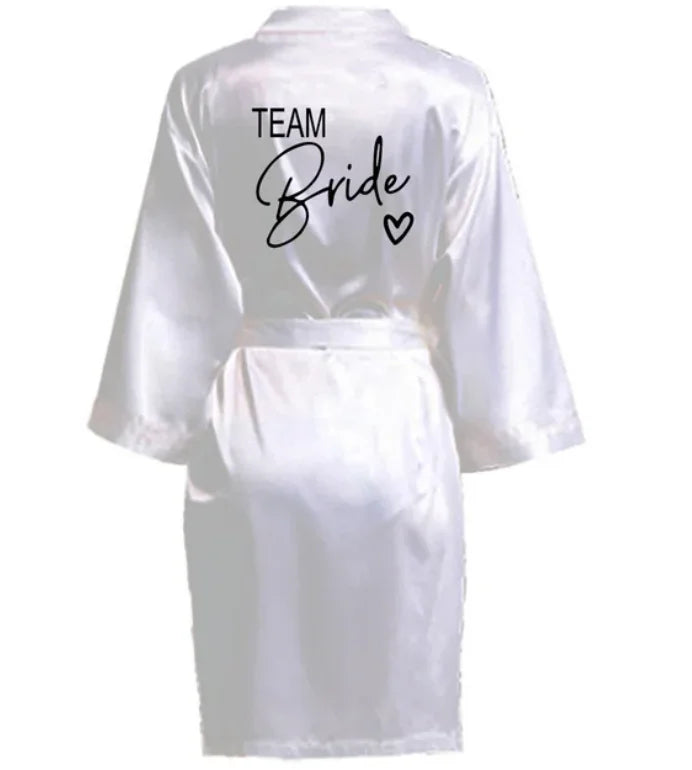 Wedding Party Team Bride Robe With Black Letters Kimono Satin Pajamas Bridesmaid Bathrobe SP001