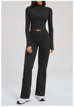 2PCS Yoga Set Gym Clothes Sportswear Seamless Women Fitness Long Sleeved Tracksuits Sports Workout Gym Flared Leggings Athletic