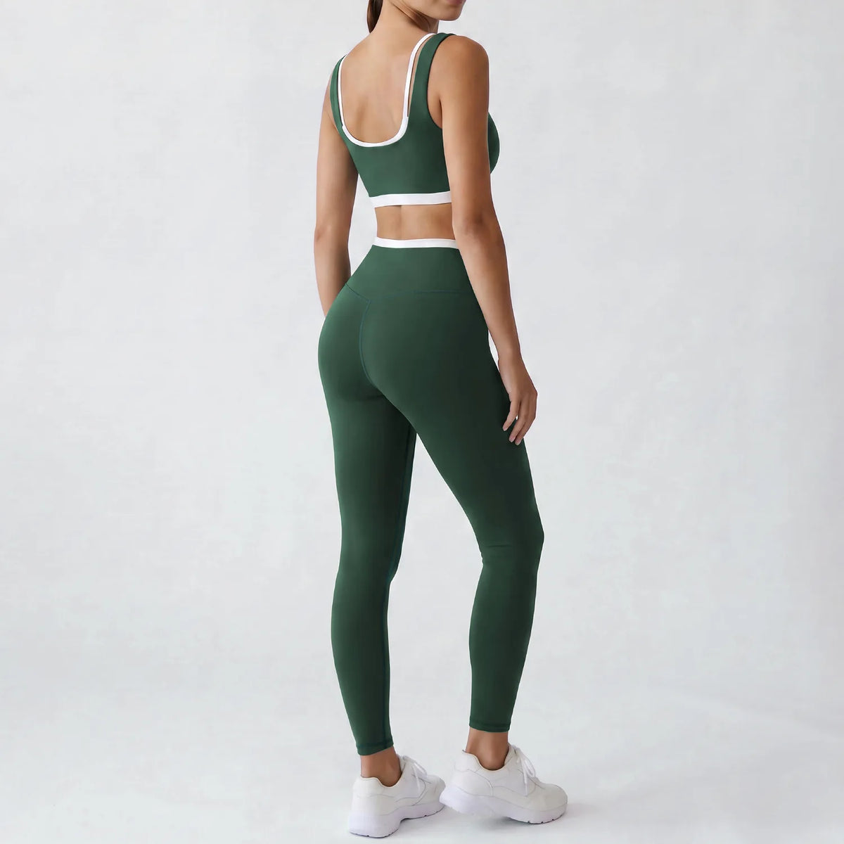 Double Layered Contrasting Yoga Sets Women Shock-absorbing Sports Bra Gym Workout Clothes Outwear High Waist Pants Fitness Suits