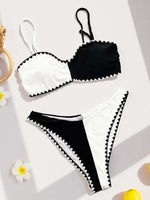 Sexy Black White Contrast Bikini Set 2026 Women Diamond Grid Pattern Push Up Bra High Waist Swimsuit Beach Bathing Suit Swimwear