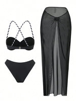 XS - L 3PCS With Skirt Underwired Bikini Female Swimsuit Women Swimwear Bather Bathing Suit Swim Three-pieces Bikini set K8045
