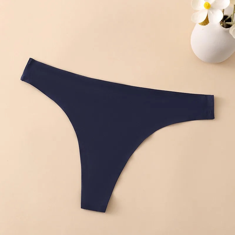 1PC Women Seamless Thongs Ice Silk T-back Solid G-String Breathable Crotch Sexy Lingerie Women's Underwear M-XL Intimates
