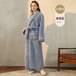 Thick Cozy Fleece Couple Bathrobe, Men Women Long Warm Loungewear, Autumn Winter Flannel Plus Size Robe Pajamas