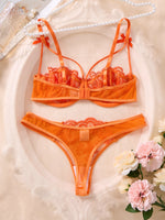 Sexy Orange Lace Lingerie Set Women Push Up Bra and Panty Set Butterfly Bow Underwear Female Intimates Sleepwear ZA824057
