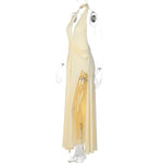 FDYOUI 2026 Summer Deep V-neck Hollow Out Long Maxi Evening Dress Women Chic Backless High Slit Ruched Solid Party Club Dresses