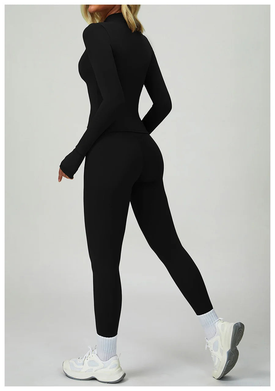 New Sportswear Seamless Yoga Set Gym Clothes Sportswear Long sleeved jacket Women Fitness Set Tracksuits Sports Bra Gym Leggings
