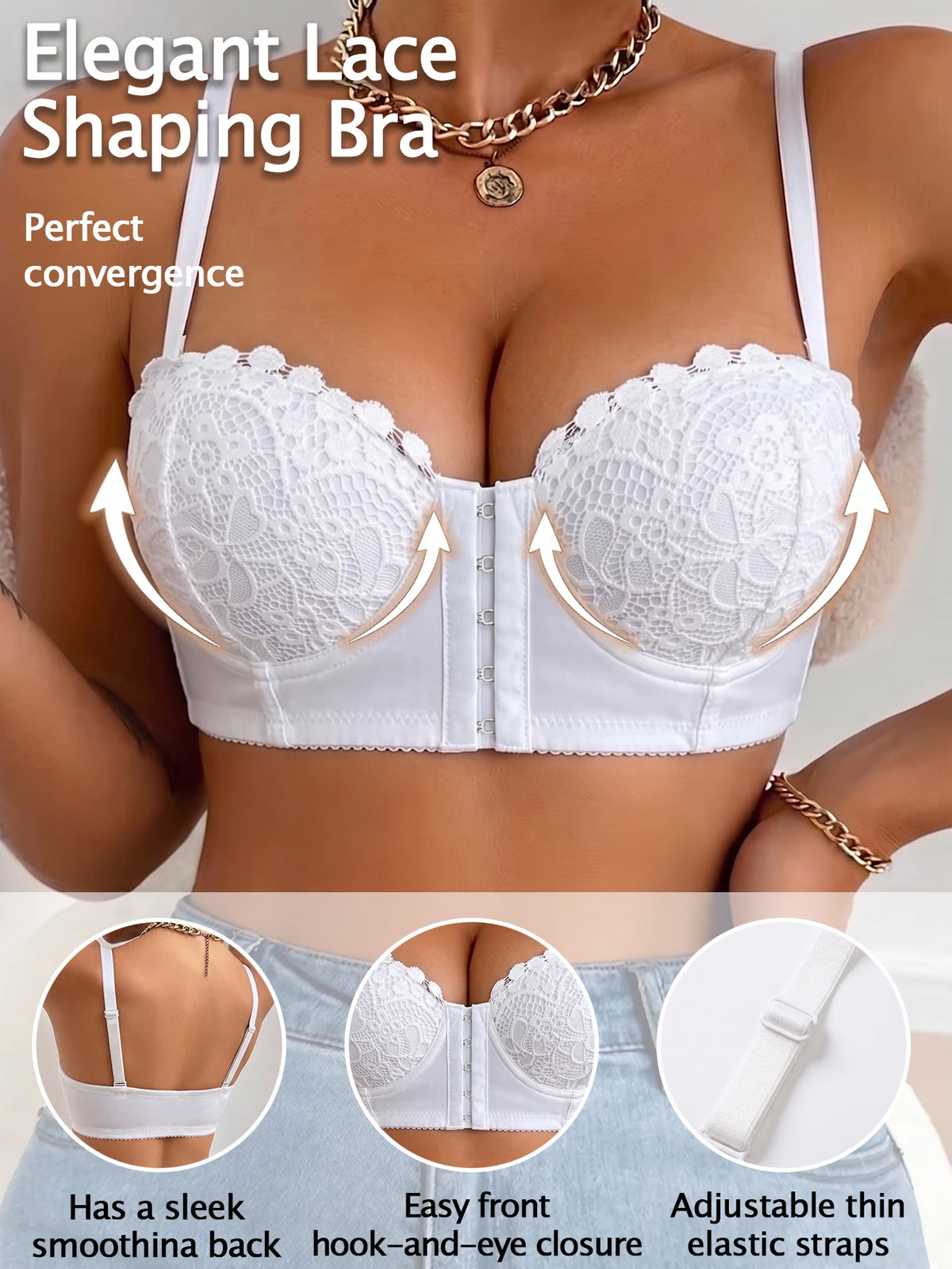 Floral Lace Women Bra Front‑Closure Shaping Lift Push‑Up Bra Side‑Smoothing Comfort Sexy Lingerie
