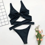 Sexy Adjustable Rings Cross Bandage Bikini Female Swimsuit Women Swimwear Two-pieces Bikini set Bather Bathing Suit Swim Lady