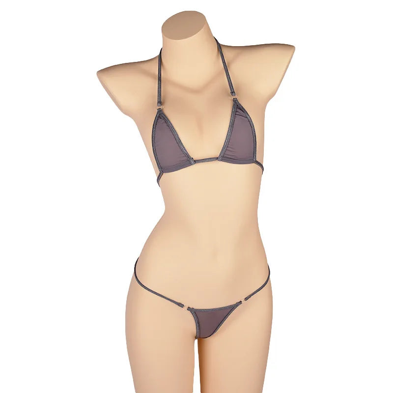 DEKAWomen Solid Transparent Micro Bikini Set Bandage Thong Underwear G-String Bra Mini Swimsuit Brazilian Swimwear Sleepwear