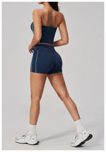 Summer Tight Yoga Suit Women Color Contrast Strapless Slim Sports Tank Top Shorts Fitness Suit Gym Running Workout Tracksuit