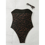 S - XL New Leopard Printed Bandeau Women Swimwear One Piece Swimsuit Female High Leg Cut Monokini Bather Bathing Suit Swim V8051