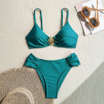 Sexy Pleate High Waist Bikini Set 2026 Women Orange Metal Buckle Push Up Two Piece Swimsuit Beach Bathing Suit Holiday Swimwear