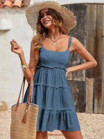 Solid Color Dots Spaghetti Strap Mini Dresses Women Bowknot Leace-up Backless Short Dress Summer Beach Vacation Vestidos Female
