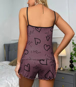 Sexy Summer Women Pajamas SetHeart Print Sleepwear Cotton Home Clothes Tops And Shorts Cute Soft Sleeveless Nightwear XXXL