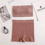 Women Seamless Bra Set Ribbed Sports Shorts Sexy Strapless Lingerie Set Nonwire Bralette Female Bandeau Underwear Set