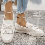 Retro Tassel Bowknot Flats Shoes Women Solid Color Faux Suede Flat Shoes Woman Wear Resistant Plus Size 36-43 Casual Shoes Lady