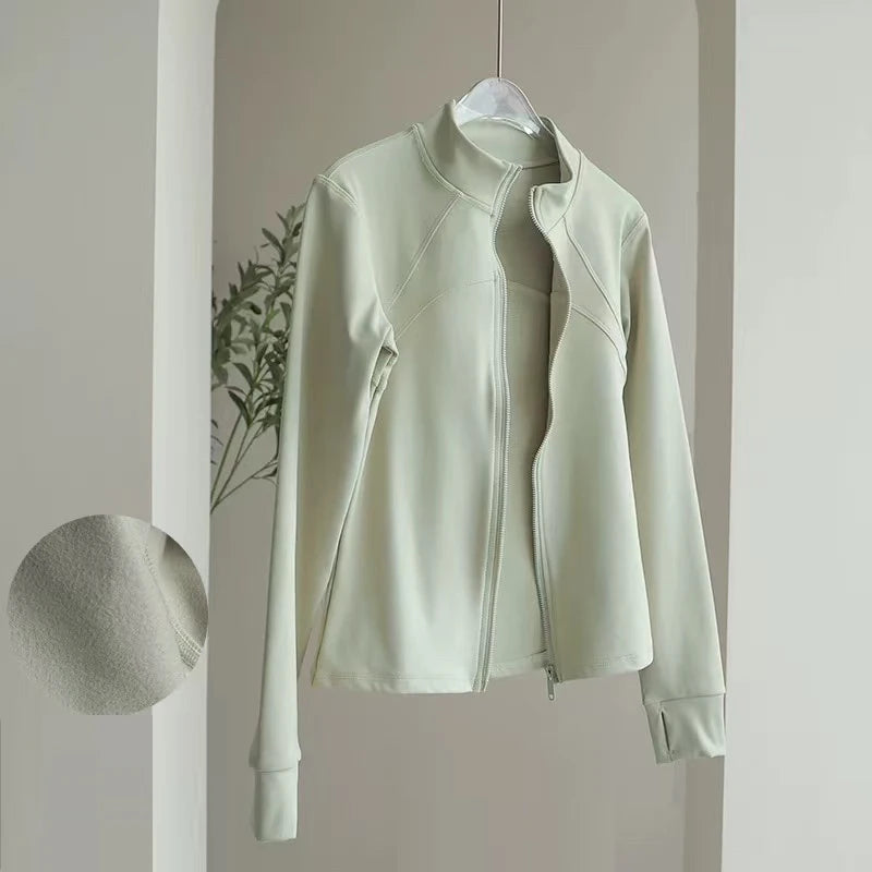 Women's High-End Velvet Yoga Jacket Stand Collar Long Sleeve Fitness Running Training Top for Autumn Winter Sports