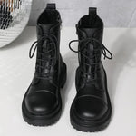 2025 Fashion Leather Lace-Up Ankle Boots for Women Wear-Resistant Zip Platform Woman Bootie Round Toe Zip Women's Boots