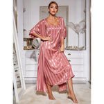 Strap sleepwear women's imitation silk long sleeved high-end ice silk nightgown home suit set