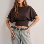 Women Solid Color Round Neck T-Shirt Breathable Casual Top Summer Short Sleeve Pullover Tee for Work Daily Wear Parties