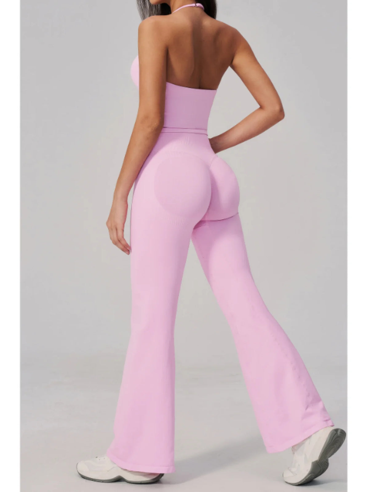 New Yoga Sets Women Summer Seamless Thread Hanging Neck Sports Vest Exercise Fitness Suit High Waist Wide Leg Pants Tracksuit
