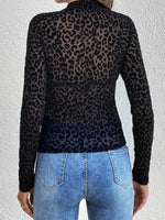 European and American sexy single-layer bra, stand-up collar, mesh bottoming top, women's leopard print inner top