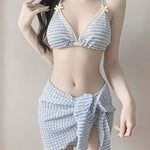 Bikini Three-Piece Set for Girls Vacation Hot Spring Soft Girl Swimwear Korean Style Pure Desire Polyester Fabric Swimsuit
