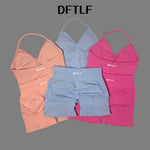 DFTLF 2 Pieces Sports Set Women Backless Tank Yoga Tops High Waist Scrunch Seamless Shorts Sport Gym Set Sportswear Workout Set