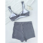Plaid V Neck Shorts Female Swimsuit High Waist Bikini Women Swimwear Two-Pieces Bikini Set Padded Bather Bathing Suit Swim V8272
