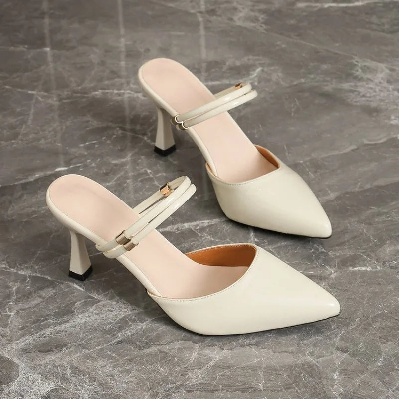 French Pointed Toe High Heels Women's Stiletto Summer New Temperament One Word Strap Premium Versatile Fashion Sandals