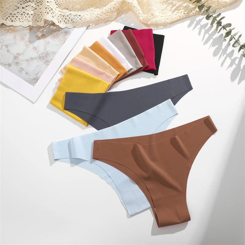 3PCS Seamless Brazilian Panties Ultra-thin Maillard panties Women Ice Silk Underwear Sexy Panty Low Waist G-string Female Solid