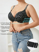 Plus Size Heart Pattern Women's Bra Stylish Push up Bra Rhinestones Adjustable Wide Straps Underwire Thin Cup Comfy Lingerie