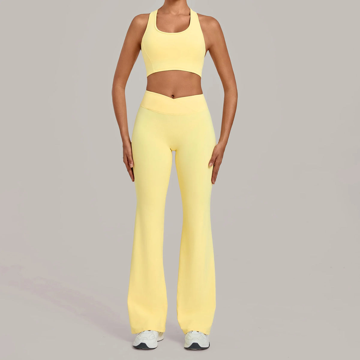 Breathable Stretch Yoga Sets Women Quick Drying Shockproof Sports Bra High Waist Bell Bottom Pants Gym Two-piece Fitness Suit