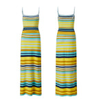 Women’s Bohemian Style Striped Two Piece Outfits Spaghetti Strap Tank Tops and Long Skirt Sets Summer Beach Street Wear