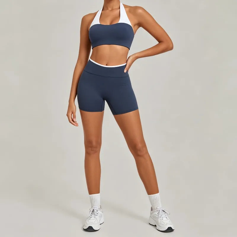Women's Seamless Yoga Sets Sports Gym Fitness High-Waist Hip Lifting Shorts Suits Training Running Workout Beautiful Back Sets