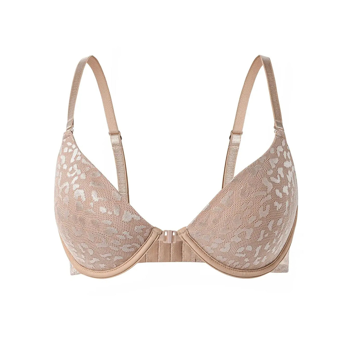 Women's Sexy Front Closure Push Up Bra Seamless Smooth Bra with underwire Makes Chest Look Smaller Lingerie beige