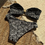 Flower Embroidery Bandeau Bikinis Sets Woman 2026 Metal Buckled Sexy Swimsuit Women High Cut Bathing Swimming Suit Bikini Mujer