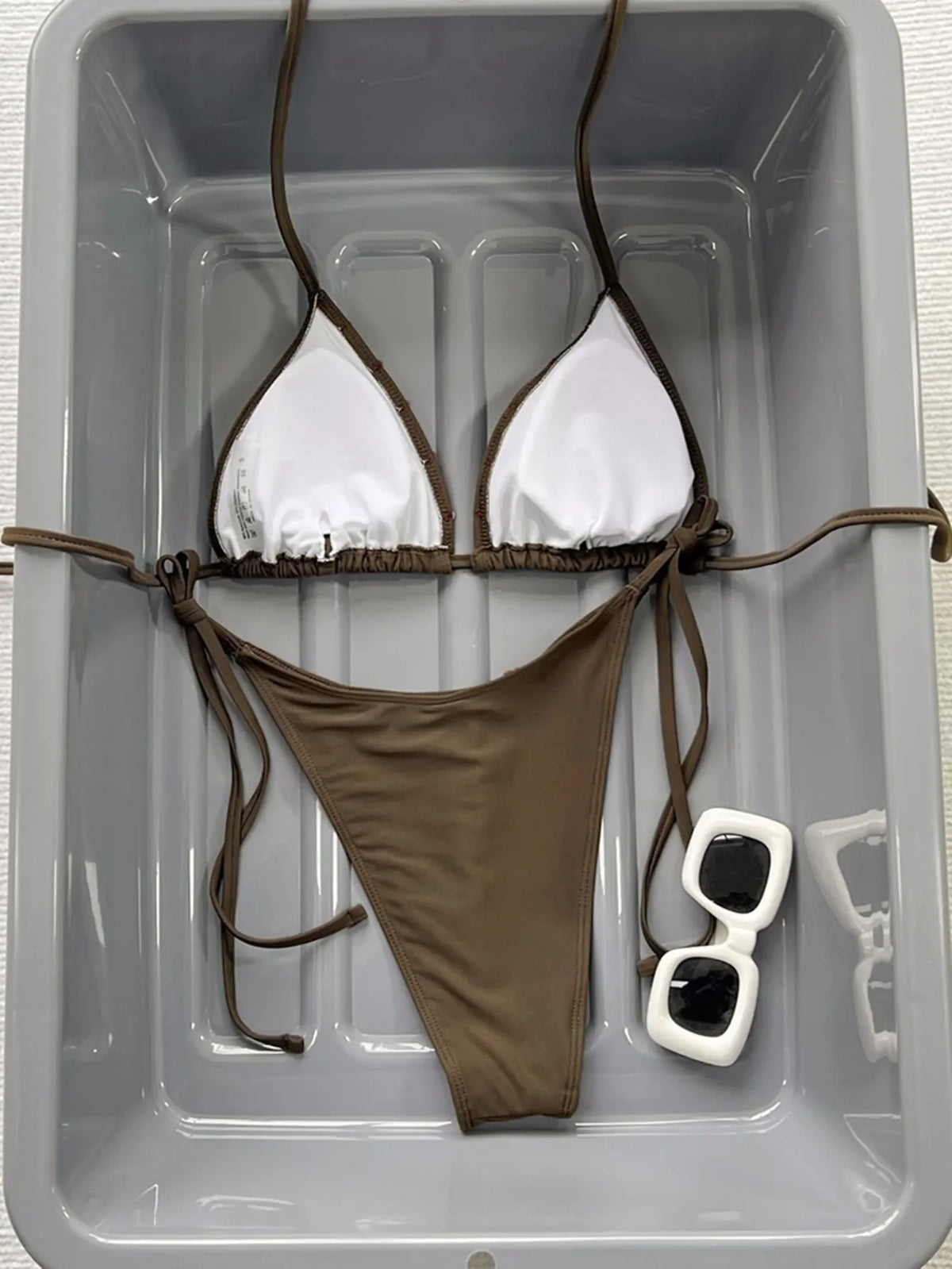 New Coffee Red Contrast Bikini Set 2026 Women Halter Push Up Bra Tie Side Thong Swimsuit Summer Bathing Suit Vacation Swimwear