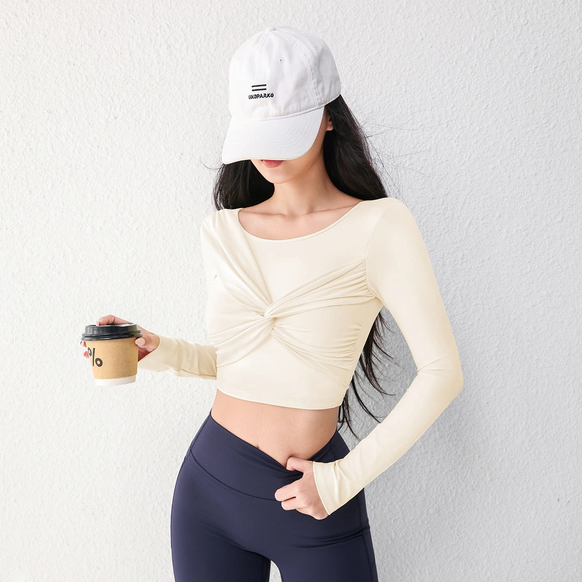 Women Twist Front Cutout Back Long Sleeve Yoga Tops Padded Sports Crop Top Slim Fitness Running Workout Athletic Shirts