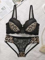 Ladies Leopard Print Lace Bralette Sexy With Steel Ring Lingerie Comfortable Lifting Underwear Triangle Underwear Set B2076