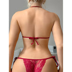 Women Bra Lingerie Set Spaghetti Strap Adjustable Push Up Transparent Lace Bras And Thong Kit Mini Underwear String 2 Piece Sets