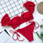 DEKA Brazilian Puff Sleeve Bikini Set Women Thong Swimsuit Printed High Waist Swimwear Bathing Suit Beachwear Push Up Bikini