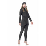 3Pcs/Set Women Split Swimsuit Front Skirt Secure Zipper Closure UV Protection Tops Long Swimming Trousers Set With Headscarf