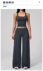 Women's Summer Two Piece Yoga Sets Slimming Sports Tank Top Lifted Buttocks High Waist Flare Pants Gym Fitness Suits Tracksuit