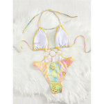 S - XL Printed Halter Metal Rings One Piece Swimsuit Women Swimwear Female Monokini High Leg Cut Bather Bathing Suit Swim V7721