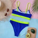 Women High Waisted Bikini Set Color Block Swimsuit 2 Piece High Cut Bathing Suit Cheeky Neon Yellow Swimwear Beach Bathing Suit