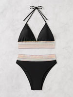 ZTVitality Sexy Patchwork 2 Piece Bikini Set Women's 2024 New Arrival Padded Bra Halter Backless Swimsuit Women Swimwear Summer